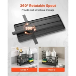 VEVOR Kitchen Sink Caddy Organizer, 2 Tier Sponge Holder For Kitchen Sink With High Brush Holder & Divider, Black -Aesthtic Interiors GUEST 7f28f757 01e8 4122 b6c6 327d37fa890e