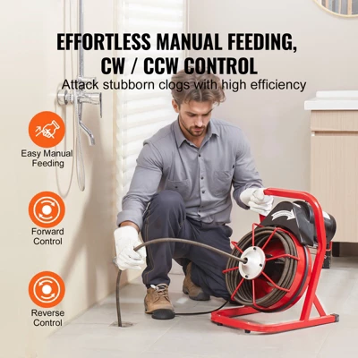 VEVOR Drain Cleaner Machine 50FT X 1/2 Inch, Sewer Snake Auger Manual Feed, 250W Electric Drain Cleaning Machine, Silver 2 VEVOR Drain Cleaner Machine 50FT X 1/2 Inch, Sewer Snake Auger Manual Feed, 250W Electric Drain Cleaning Machine, Silver - Image 2