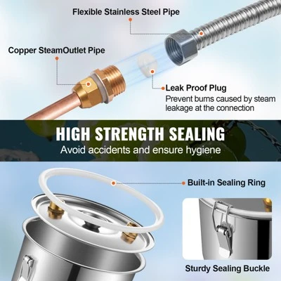 VEVOR Alcohol Still, 5 Gal / 19 L Stainless Steel Water Alcohol Distiller With Copper Coil For Fast Cooling, Dual Condenser Distiller Kit, Silver 6 VEVOR Alcohol Still, 5 Gal / 19 L Stainless Steel Water Alcohol Distiller With Copper Coil For Fast Cooling, Dual Condenser Distiller Kit, Silver - Image 6