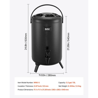 VEVOR Insulated Beverage Dispenser, 3.2 Gal/12L Stainless Steel Thermal Drink Server With Spigot & Temp Display, Black 7 VEVOR Insulated Beverage Dispenser, 3.2 Gal/12L Stainless Steel Thermal Drink Server With Spigot & Temp Display, Black - Image 7