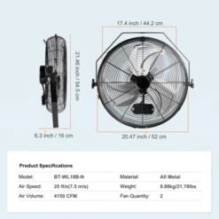 VEVOR Wall Mount Fan, 2 PCS 18 Inch Manual 360-Degree Tilt Adjustment, 3-speed High Velocity Max. 4000 CFM Industrial Wall Fan 13 VEVOR Wall Mount Fan, 2 PCS 18 Inch Manual 360-Degree Tilt Adjustment, 3-speed High Velocity Max. 4000 CFM Industrial Wall Fan -Aesthtic Interiors GUEST 7fd762f1 25aa 4932 82e6 e01932f6304a