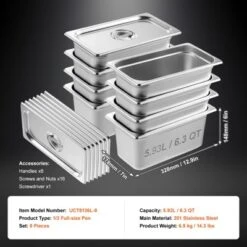 VEVOR 8 Pack Hotel Pans, 1/3 Size Anti-Jam Steam Pan With Lid, 0.8mm Thick Stainless Steel Steam Table Pan, 6-Inch Deep Commercial Table Pan -Aesthtic Interiors GUEST 805344d8 8a34 4e86 bfb0 a72196720c77