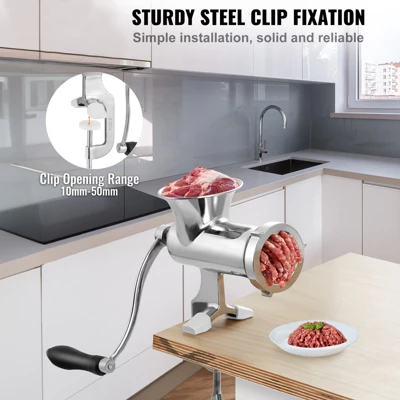 VEVOR Manual Meat Grinder, 304 Stainless Steel Hand Meat Grinder With Steel Table Clamp, Meat Mincer Sausage Maker & 2 Cutting Plates 2 VEVOR Manual Meat Grinder, 304 Stainless Steel Hand Meat Grinder With Steel Table Clamp, Meat Mincer Sausage Maker & 2 Cutting Plates - Image 2
