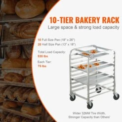 VEVOR Bun Pan Rack, 10-Tier Commercial Bakery Racks With Brake Wheels, Aluminum Racking Trolley Storage For Half & Full Sheet, 26"L X 20.3"W X 39"H -Aesthtic Interiors GUEST 80b9d42d ac6e 4bed b501 d11cf5037289