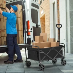 VEVOR Collapsible Folding Wagon, 2 Cu.ft Grass Wagon Cart With All-Terrain 5in Wheels, Heavy Duty Folding Wagon Cart 220 Lbs Weight Capacity