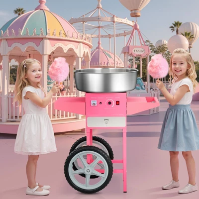 VEVOR Electric Cotton Candy Machine With Cart, 1000W Commercial Candy Floss Maker With 20.5 In Stainless Steel Bowl, Sugar Scoop, And Drawer, Pink 1 VEVOR Electric Cotton Candy Machine With Cart, 1000W Commercial Candy Floss Maker With 20.5 In Stainless Steel Bowl, Sugar Scoop, And Drawer, Pink