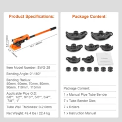 VEVOR Pipe Tube Bender, 3/8" To 1" OD Manual Pipe Tube Bender With 7 Bending Dies, 180° Copper Aluminum Pipes Bending Tools -Aesthtic Interiors GUEST 81ac1b2d 4db8 46f5 ae27 4ae12ce73d0c