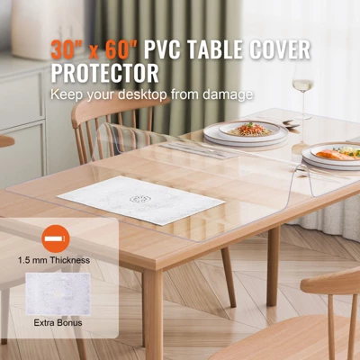 VEVOR Plastic Table Cover, 30 X 60 Inch 1.5 Mm Thick Clear Table Protector, Rectangle PVC Desk Mat, Waterproof & Easy Cleaning Desk Pad, Transparent 2 VEVOR Plastic Table Cover, 30 X 60 Inch 1.5 Mm Thick Clear Table Protector, Rectangle PVC Desk Mat, Waterproof & Easy Cleaning Desk Pad, Transparent - Image 2