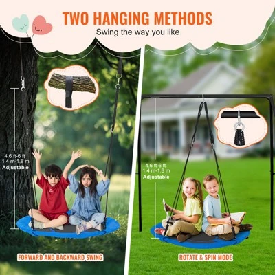 VEVOR Tree Swing, 40 Inch Saucer Swing, 750lbs Weight Capacity, 900D Oxford Fabric Swing Seat With 2 Tree Hanging Straps, Blue 6 VEVOR Tree Swing, 40 Inch Saucer Swing, 750lbs Weight Capacity, 900D Oxford Fabric Swing Seat With 2 Tree Hanging Straps, Blue - Image 6