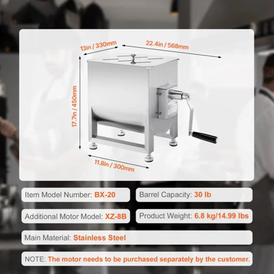 VEVOR Manual Meat Mixer, 30L Fixed Tank Meat Processing Equipment(Mixing Max 30LBS For Meat), Stainless Steel Meat Mixer, , Silver 7 VEVOR Manual Meat Mixer, 30L Fixed Tank Meat Processing Equipment(Mixing Max 30LBS For Meat), Stainless Steel Meat Mixer, , Silver - Image 7