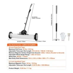 VEVOR 24-Inch Magnetic Sweeper With Wheels, 50 Lbs Capacity, With Telescoping Magnetic Pickup Tool, Adjustable Handle, Magnetic Pickup Sweeper, White -Aesthtic Interiors GUEST 82257357 4c33 4573 9721 87e2f0d7613c