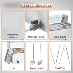 VEVOR 5-Pan Commercial Food Warmer, 5 X 8QT Electric Steam Table With Glass Cover, 1700W Countertop Stainless Steel Buffet Bain Marie 13 VEVOR 5-Pan Commercial Food Warmer, 5 X 8QT Electric Steam Table With Glass Cover, 1700W Countertop Stainless Steel Buffet Bain Marie -Aesthtic Interiors GUEST 826e4e29 379e 4a86 912b e0ccffee962b