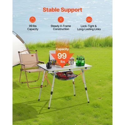 VEVOR Folding Camping Table, Portable Roll Up Side Tables, Lightweight Aluminum Beach Table With Adjustable Height, Top Mesh Layer, Silver 3 VEVOR Folding Camping Table, Portable Roll Up Side Tables, Lightweight Aluminum Beach Table With Adjustable Height, Top Mesh Layer, Silver - Image 3