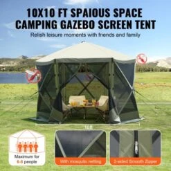 VEVOR Pop Up Gazebo Tent, Pop-Up Screen Tent 6 Sided Canopy Sun Shelter, 10x10FT Quick Set Screen Tent With Mosquito Netting, Army Green -Aesthtic Interiors GUEST 82c3f97b 387a 4746 9d09 313b5ce7c472