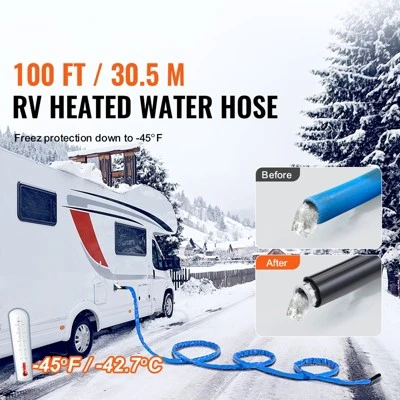VEVOR 100ft Heated Water Hose For RV, Heated Drinking Water Hose With Corrugated Cover Antifreeze To -45°F, Automatic Self-regulating, 5/8" I.D. Blue 2 VEVOR 100ft Heated Water Hose For RV, Heated Drinking Water Hose With Corrugated Cover Antifreeze To -45°F, Automatic Self-regulating, 5/8" I.D. Blue - Image 2