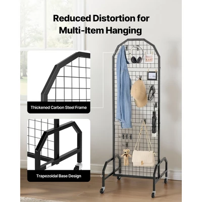 VEVOR 2 Packs Grid Wall Panels, 1.9 X 5.4 Ft Wire Grid Panels Display Rack, Movable Art Display Shelf With Wheels And 20 Hooks, Black 5 VEVOR 2 Packs Grid Wall Panels, 1.9 X 5.4 Ft Wire Grid Panels Display Rack, Movable Art Display Shelf With Wheels And 20 Hooks, Black - Image 5