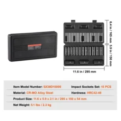 VEVOR 3/8" Drive Impact Socket Set, 15 Piece Deep Socket Set Metric 8-22mm, 6 Point Cr-Mo Alloy Steel For Auto Repair, Easy-to-Read Size Markings -Aesthtic Interiors GUEST 83e97428 69c6 4fc6 aa38 f7efcb1f8654