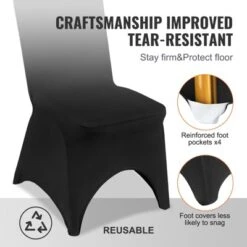 VEVOR Stretch Spandex Folding Chair Covers, Universal Fitted Arched Front Cover, Removable Washable Protective Slipcovers, (50PCS Black) -Aesthtic Interiors GUEST 83ef36b8 fd69 41ce 9bbd 436d2d4d51ea