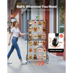 VEVOR 2 Packs Grid Wall Panels, 2.9 X 5.9 Ft Wire Grid Panels Display Rack, Movable Art Display Shelf With Wheels And 10 Hooks, Black -Aesthtic Interiors GUEST 8418977c 8286 41c5 8405 dcdefbe49a78