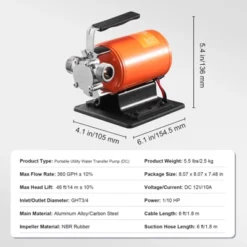 VEVOR Water Transfer Pump, 12V DC 360 GPH 1/10HP, Portable Electric Utility Pump With 6 Ft Suction Hose Kit, Impeller, Suction Strainer, Orange -Aesthtic Interiors GUEST 842856c3 8a9d 4fa5 bcbc 4ad810258f3c