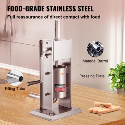 VEVOR Manual Sausage Stuffer, 7LBS/3L Capacity, Two Speed 304 Stainless Steel Vertical Sausage Stuffer, Sausage Filling Machine, Silver 4 VEVOR Manual Sausage Stuffer, 7LBS/3L Capacity, Two Speed 304 Stainless Steel Vertical Sausage Stuffer, Sausage Filling Machine, Silver - Image 4