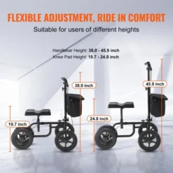 VEVOR Folding Knee Scooter,Carbon Steel Steerable Knee Walker With Height-Adjustable Handlebar & Knee Pad,12" All-Terrain Wheel,Dual Brakes, 350LBS -Aesthtic Interiors GUEST 8486095f be39 49ac 8535 282a1351f495