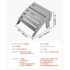 VEVOR Adirondack Ottoman, 16.9L X 18.9W X 13H Inch HDPE Plastic Folding Adirondack Ottoman, Weather-Resistant Foot Rest For Adirondack Chair, Gray -Aesthtic Interiors GUEST 84cd959b 1175 40fa b00f 8e0840051df4