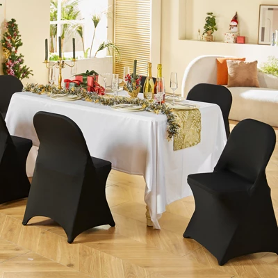 VEVOR Stretch Spandex Folding Chair Covers, Universal Fitted Chair Cover, Removable Washable Protective Slipcovers, For Wedding, (30PCS Black) 1 VEVOR Stretch Spandex Folding Chair Covers, Universal Fitted Chair Cover, Removable Washable Protective Slipcovers, For Wedding, (30PCS Black)