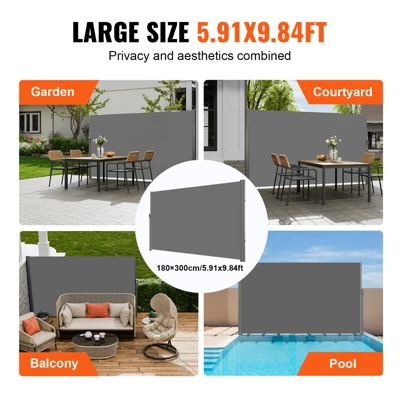 VEVOR Retractable Side Awning, 71''x 118'' Aluminum Outdoor Privacy Screen, 280g Polyester Water-proof Retractable Patio Screen, Gray 6 VEVOR Retractable Side Awning, 71''x 118'' Aluminum Outdoor Privacy Screen, 280g Polyester Water-proof Retractable Patio Screen, Gray - Image 6