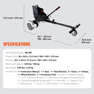 VEVOR Hoverboard Seat Attachment, Compatible With All 6.5" 8" 8.5" 10" Hoverboards, Grips Control, Adjustable Frame Length And 220 LBS Load Capacity 7 VEVOR Hoverboard Seat Attachment, Compatible With All 6.5" 8" 8.5" 10" Hoverboards, Grips Control, Adjustable Frame Length And 220 LBS Load Capacity - Image 7