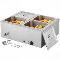 VEVOR Commercial Food Warmer, 1500W Electric Stainless Steel Steam Food Warmer With Lid, 4-Pan Fast Heating Countertop Buffet Bain Marie, Silver -Aesthtic Interiors GUEST 86057664 a6e2 443b 81bc c0f44d5c2132