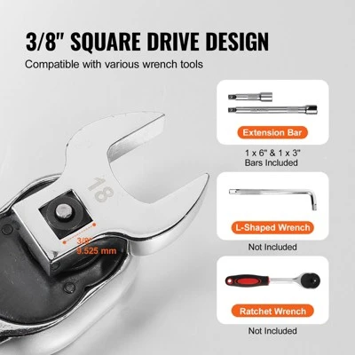 VEVOR Crowfoot Wrench Set, 3/8" Drive 20-Piece Crows Foot Wrench Set With 2 Extension Bars And EVA Tool Organizer, Silver 6 VEVOR Crowfoot Wrench Set, 3/8" Drive 20-Piece Crows Foot Wrench Set With 2 Extension Bars And EVA Tool Organizer, Silver - Image 6