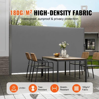 VEVOR Retractable Side Awning, 71''x 138'' Outdoor Privacy Screen,180g Polyester Water-proof Retractable Patio Screen 2 VEVOR Retractable Side Awning, 71''x 138'' Outdoor Privacy Screen,180g Polyester Water-proof Retractable Patio Screen - Image 2