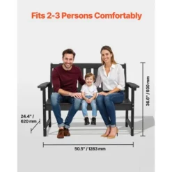 VEVOR Outdoor Bench, 50.5 Inch, 800 Lbs Weight Capacity For 2-3 Persons, Weatherproof Plastic Frame With Backrest And Wide Armrests, Black -Aesthtic Interiors GUEST 86f2c282 b560 48ba 8ce1 c458778d5e04