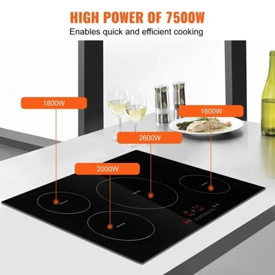 VEVOR Electric Cooktop, 4 Burners, 30'' Induction Stove Top, Built-in Magnetic Cooktop 7500W, 9 Heating Level Multifunctional Burner 3 VEVOR Electric Cooktop, 4 Burners, 30'' Induction Stove Top, Built-in Magnetic Cooktop 7500W, 9 Heating Level Multifunctional Burner - Image 3