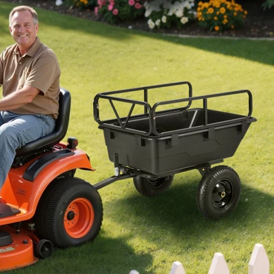 VEVOR Garden Utility Trailer, 10 Cu. Ft 500lbs, ATV UTV Hauling Trailer, Tow Behind Poly Dump Cart With 16" Tires, Hand Pull Or Foot Pedal, Black 1 VEVOR Garden Utility Trailer, 10 Cu. Ft 500lbs, ATV UTV Hauling Trailer, Tow Behind Poly Dump Cart With 16" Tires, Hand Pull Or Foot Pedal, Black