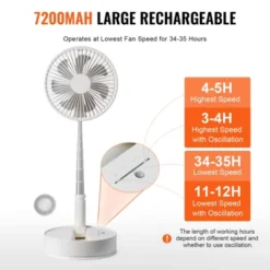 VEVOR 8 Inch Foldable Oscillating Standing Fan With Remote Control, 4 Speed Adjustable Portable Desk Quiet Fan, 7200mah Small Fan -Aesthtic Interiors GUEST 873e0359 74ec 4cf3 9d8e 0f1eb6178a8a