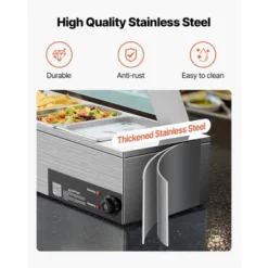 VEVOR Commercial Food Warmer, 1500W Electric Stainless Steel Steam Food Warmer With Glass Cover, 6 X 1/3 Size Pans Buffet Bain Marie, Silver -Aesthtic Interiors GUEST 8742aba9 909a 4d61 a06a 4ee12a2c29a6