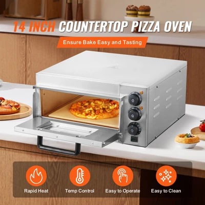 VEVOR Commercial Pizza Oven Countertop, 14" Single Deck Layer, Stainless Steel Electric Pizza Oven With Stone And Handle, Multipurpose Pizza Maker 2 VEVOR Commercial Pizza Oven Countertop, 14" Single Deck Layer, Stainless Steel Electric Pizza Oven With Stone And Handle, Multipurpose Pizza Maker - Image 2