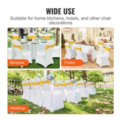 VEVOR Stretch Spandex Folding Chair Covers, Universal Fitted Chair Cover With Chair Sashes, Removable Washable Protective Slipcovers, Gold & White -Aesthtic Interiors GUEST 87c610fc ca5e 4427 837e 3e6447a3928d