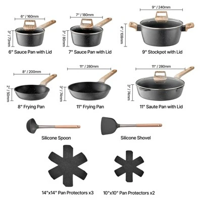 VEVOR 17 Piece Pots And Pans Set Nonstick, Granite Cookware Set, Induction Cookwares, Kitchen RV Cooking Sets, Black 7 VEVOR 17 Piece Pots And Pans Set Nonstick, Granite Cookware Set, Induction Cookwares, Kitchen RV Cooking Sets, Black - Image 7