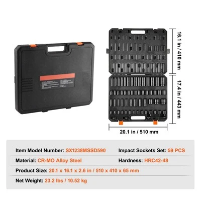 VEVOR 3/8" & 1/2" Drive Impact Socket Set, 59PCS Socket Set SAE 5/16" To 1-1/4" And Metric 6-32mm, 6 Point Cr-Mo Alloy Steel For Auto Repair,BLACK 7 VEVOR 3/8" & 1/2" Drive Impact Socket Set, 59PCS Socket Set SAE 5/16" To 1-1/4" And Metric 6-32mm, 6 Point Cr-Mo Alloy Steel For Auto Repair,BLACK - Image 7