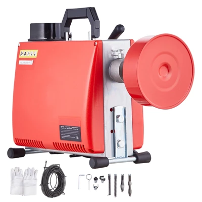 VEVOR 66FT X 5/8 Inch Drain Cleaner Machine, 250W Electric Sewer Snake Auger Manual Feed - With 7 Cutters, 2 Steel Cables, Red 8 VEVOR 66FT X 5/8 Inch Drain Cleaner Machine, 250W Electric Sewer Snake Auger Manual Feed - With 7 Cutters, 2 Steel Cables, Red - Image 8