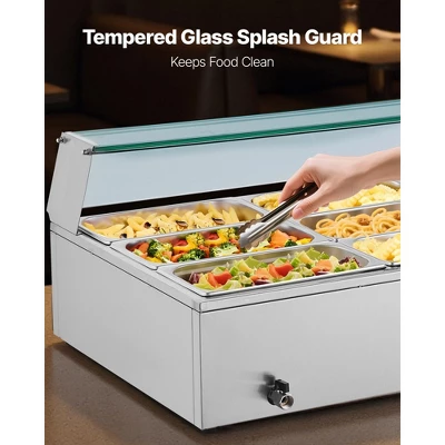 VEVOR Commercial Food Warmer, 1500W Electric Stainless Steel Steam Food Warmer With Glass Cover, 9-Pan Countertop Buffet Bain Marie, Silver 4 VEVOR Commercial Food Warmer, 1500W Electric Stainless Steel Steam Food Warmer With Glass Cover, 9-Pan Countertop Buffet Bain Marie, Silver - Image 4