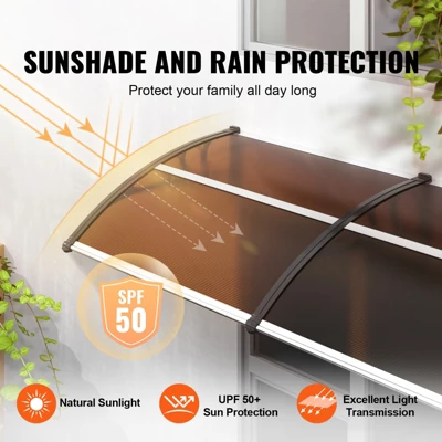 VEVOR Window Door Awning Canopy , UPF 50+ Polycarbonate Entry Door Outdoor Window Awning Exterior, Front Door Overhang Awning 2 VEVOR Window Door Awning Canopy , UPF 50+ Polycarbonate Entry Door Outdoor Window Awning Exterior, Front Door Overhang Awning - Image 2
