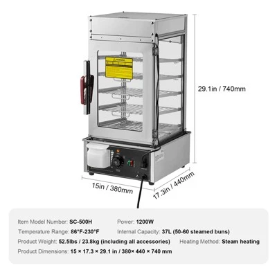 VEVOR Commercial Food Warmer Display, 5-Tier Food Steamer Bun Warmer Machine, 86℉~230℉ Temperature Control, Stainless Steel Steamed Buns Warmer 7 VEVOR Commercial Food Warmer Display, 5-Tier Food Steamer Bun Warmer Machine, 86℉~230℉ Temperature Control, Stainless Steel Steamed Buns Warmer - Image 7