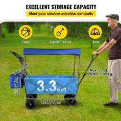 VEVOR Extra Large Collapsible Garden Cart With Removable Canopy, Folding Wagon Utility Carts With Wheels And Rear Storage, Wagon Cart, Blue -Aesthtic Interiors GUEST 89fc8b11 f125 48ea a482 e2f7ecbe0a14