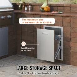 VEVOR Pull Out Trash Drawer 17.7x22.8 Inch Raised Style Trash Bin With Pull-Out Tray Stainless Steel Trash Drawer With Handle, Silver -Aesthtic Interiors GUEST 8a60b435 c1aa 41c7 aba2 783313f9f73a