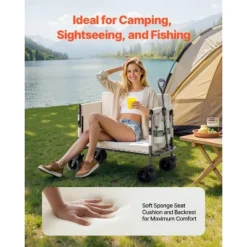 VEVOR Collapsible Folding Wagon, 550lb Load & 220L, 2 In 1 Foldable Wagon Cart Converts To Bench, Utility Wagon With Adjustable Handle, Beige -Aesthtic Interiors GUEST 8a66dd25 523a 439c be5a 6f4724ccf654