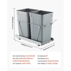 VEVOR Pullout Trash Can For Kitchen Cabinets, 27QTx2 Double Under Sink Garbage Waste Recycling Bin, Under Mount Waste Container, Gray -Aesthtic Interiors GUEST 8aa9d978 02c3 4703 896e 761a601c8990